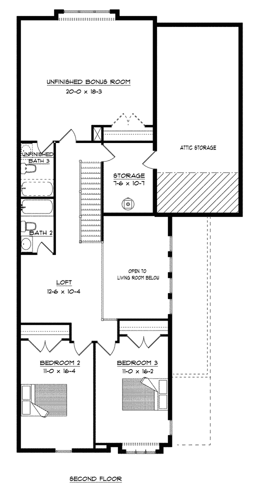 Craig Builders second floor floor plan for the Villager Courtyard home plan