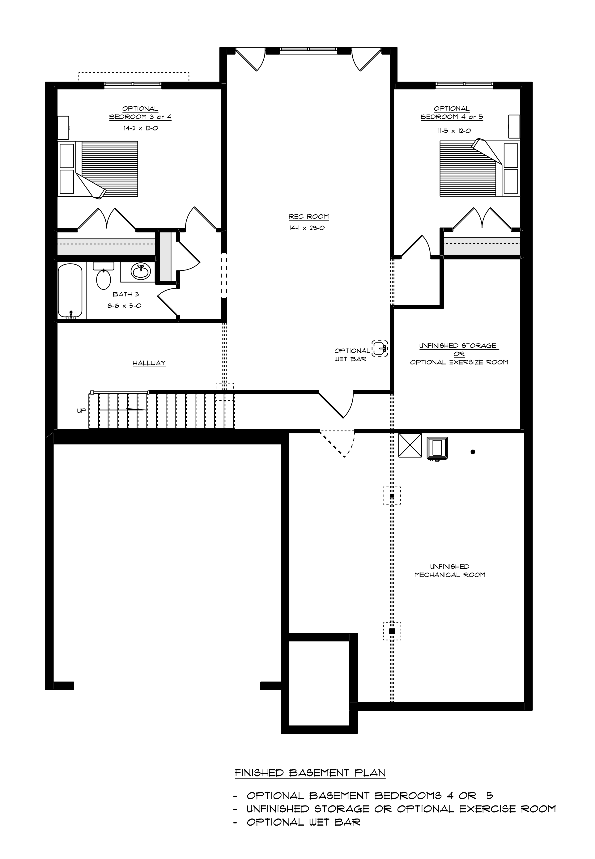 Pavilion basement floorplan with 2 bedrooms | Craig Builders
