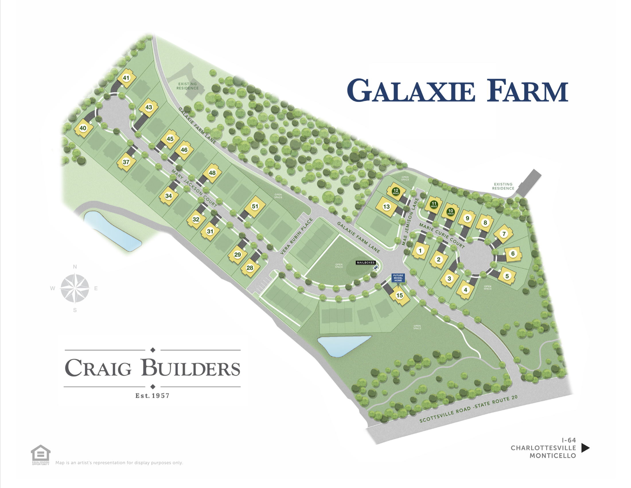 Galaxie Farm Site Map of Homesites to be built by Craig Builders in Charlottesville Va